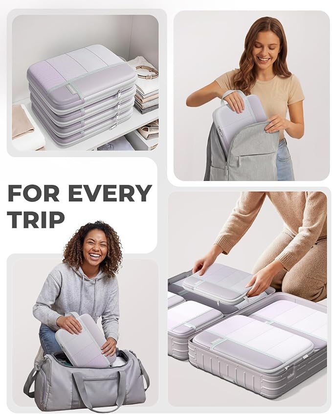 Percover Compression Packing Cubes 10-Piece Set, Packing Cubes Compression for Travel with Toiletry Bag, Laundry Bag & Shoe Bag, All-in-One Travel Organizer for Carry On & Checked Luggage, Purple