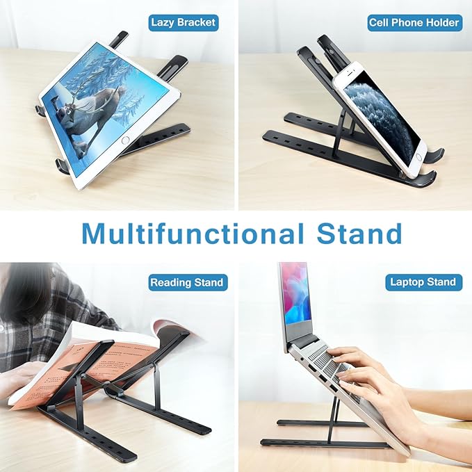 ivoler Laptop Stand, Laptop Holder Riser Computer Tablet Stand, 6 Angles Adjustable Aluminum Ergonomic Foldable Portable Desktop Holder Compatible with 10-15.6” MacBook,iPad, HP, Dell, Lenovo Black