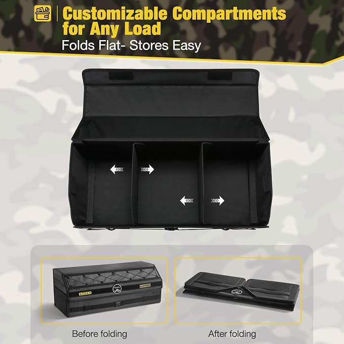 Fyzeoty Car Organizers and Storage - Trunk Organizer for Suv Car, Car Trunk Oxford Cloth Storage Box, Extra Large, Tactical Style Lid, Collapsible and Adjustable Tactical-Black