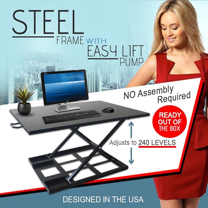 Standing Sit and Stand Up Desk - Easy Height Adjustable Table Jack Desk Converter with Huge 32" x 22" Instantly Convert Any Variable Portable Computer Monitors for Work Home by Elevating in Seconds
