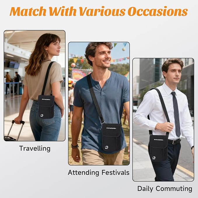 Neck Wallet & RFID Blocking Passport Holder for Travel – Waterproof Hidden Travel Wallet with Card Slots, Adjustable Strap, Portable Document Organizer for Men, Women (Gift) Black
