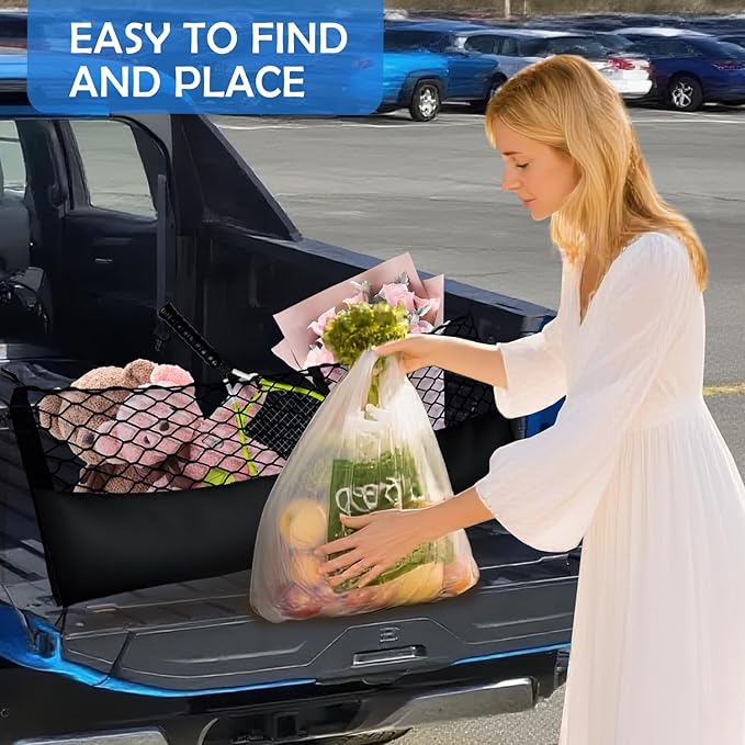 Truck Bed Cargo Net for 2013-2026 Chevy Silverado&GMC Sierra 1500/2500HD/3500HD Accessories, Envelope Style Trunk Mesh Cargo Net, Heavy Duty&Double-Layer Nylon Storage Rear Netting Holder Organizer