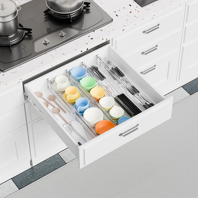 Yieach 8 Pack Clear Expandable Deep Drawer Separators From 15 to 21'' - 3.2 Inch Tall Acrylic Drawer Dividers for Clothes,Dresser Drawer Dividers for Dresser,Baby Nursery,Clothing,Sock or Underwear