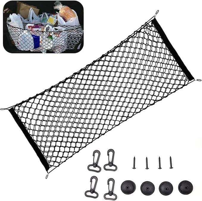zxbaers Car Rear Cargo Net (35.4"x15.8"), Envelope Style Elastic Trunk Net Organizer Heavy Duty Stretchable Nylon Storage Net Mesh with Hooks for Car, SUV, Vehicle