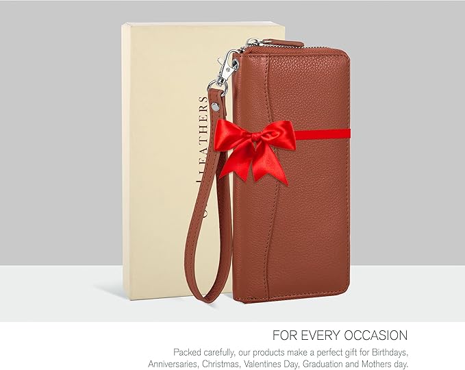 Oak Leathers Tan Leather Wallet for Women - RFID Womens Wallet Clutch with 8 Credit Card Holder, Coin Pocket, Gift for Women’s Cognac Purses