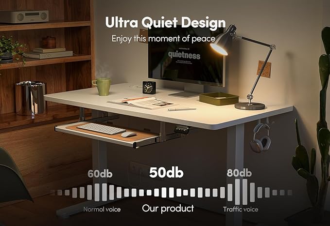 BANTI 63" x 24" Height Adjustable Electric Standing Desk with Keyboard Tray, Sit Stand up Desk with Splice Board, White Frame/White Top