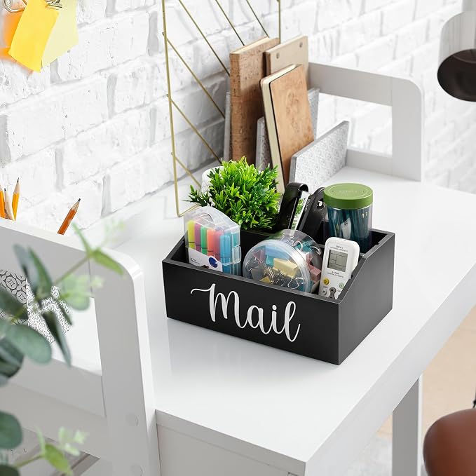 DRASTAR Mail Organizer Countertop, Mail Holder with 4 Slots, Wood Mail Sorter, Bill Organizer for Desk, Mail Storage Organizer for Home Office