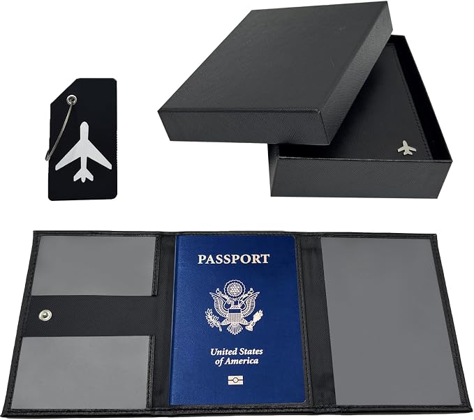 Pilot Wallet Passport Holder RFID Blocking Nappa Leather Travel Wallet, Stylish Travel Companion for Aviation Professionals (Black)