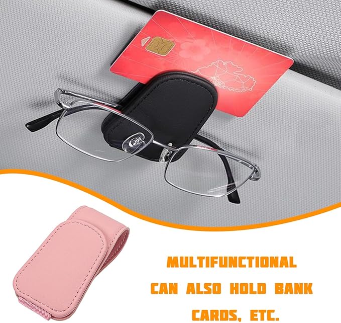 Sunglasses Holder for Car Visor, Microfiber Leather Magnetic Sun Visor Eyeglasses Hanger & Ticket Card Clip, Multi-Function Automotive Interior Glasses Mount, Universal Fit (Pink)