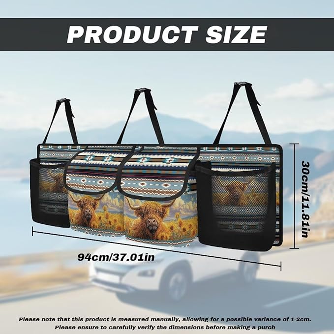 Hanging Car Trunk Organizer Aztec Cow Car Back Seat Storage Bag Auto Cargo Bag Collapsible Auto Interior Accessories for Sedans SUV Jeep Trucks MPV Van