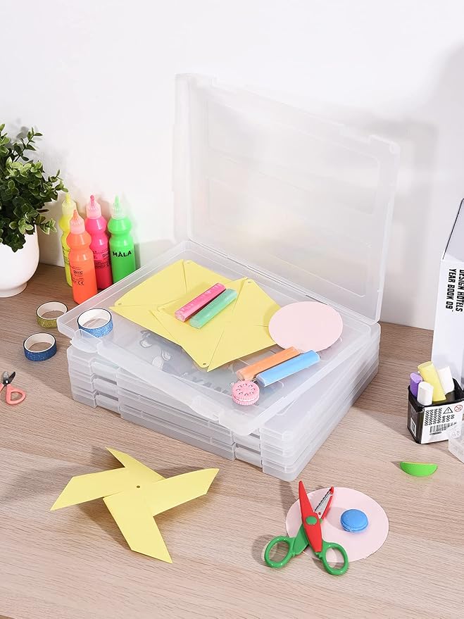 Denkee 8 Pack A4 Paper Organizer Box, Plastic Board Game Storage for Art Supplies 8.5" x 11" US Letter, Portable Scrapbook Paper Organizer Containers for Craft and Arts Storage (2 Inner Size)