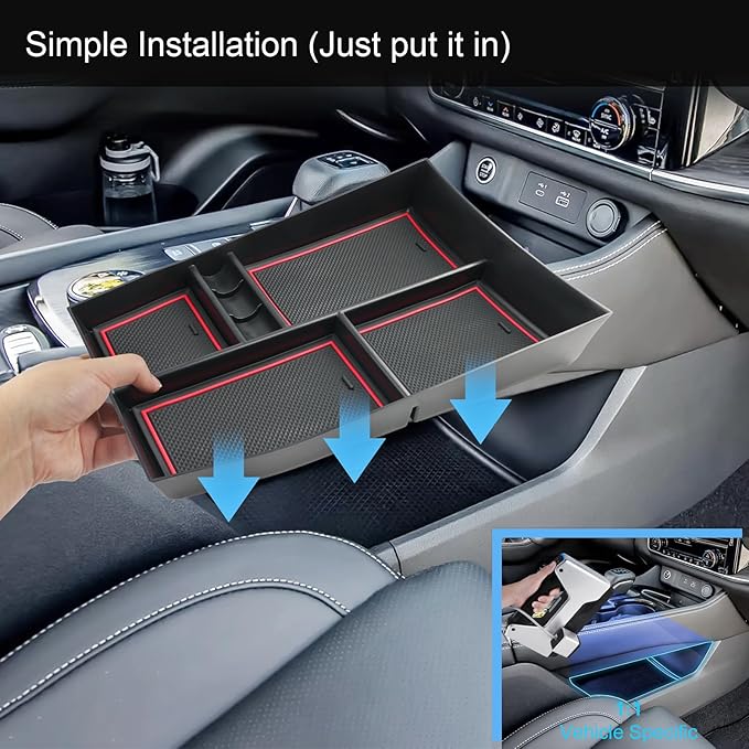 2021-2026 Rogue Center Console Organizer Lower, for Nissan Rogue (S/SV/SL/Platinum/Rock Creek/Dark Armor), Durable ABS &Anti-Slip Rubber Console Tray Insert 2026 2025 Rogue Accessories (Red)