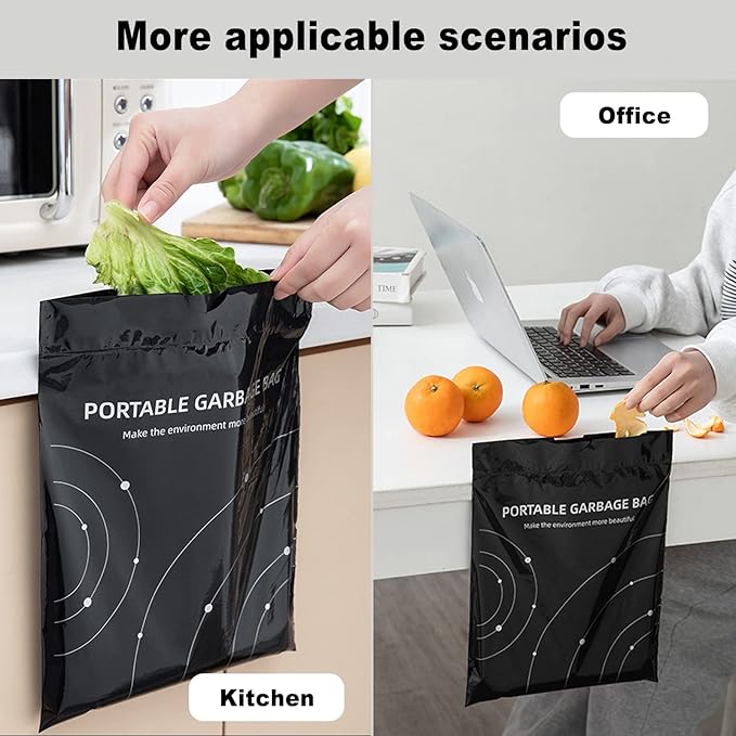 Disposable Trash Bags for Cars, Vomit Bags Pack of 40, Portable Drawstring, Paste Dual-Use Self Adhesive Cleaning Bags, Easy Stick on and Hanging, for Cars Kitchens Bedrooms Travel Office (Black)