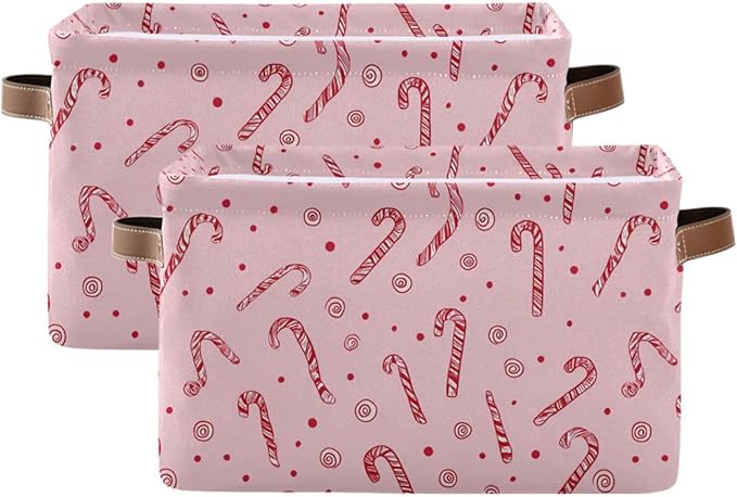 Aslsiy Storage Basket Candy Cane and Ornament on Pink Nursery Bins Baby Canvas Box Clothes Shelf Basket Laundry Hampers 2 Pcs