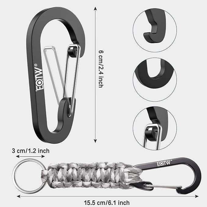 EOTW Carabiner Keychain,Paracord Keychain Small Aluminum Clip D Ring for Camping, Hiking, Fishing, Or As A Key Organizer