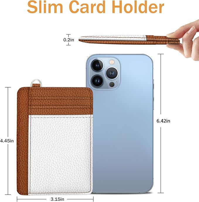 Yonlevres Credit Card Holder Slim Wallet Women, Minimalist RFID Blocking Small Wallet Woman, Front Pocket Travel Thin ID Window PU Leather Mini Organizer Case Purse Gift Girl Ladies White Caramel