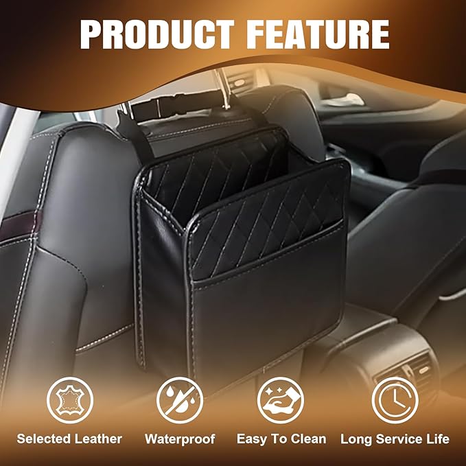 Car Seat Organizer Backseat, PU Leather Hanging Storage Bag with Multiple Pockets, Multipurpose Waterproof Car Organizer Foldable 2.14 Gallon Large Capacity Auto Accessories for Most Cars