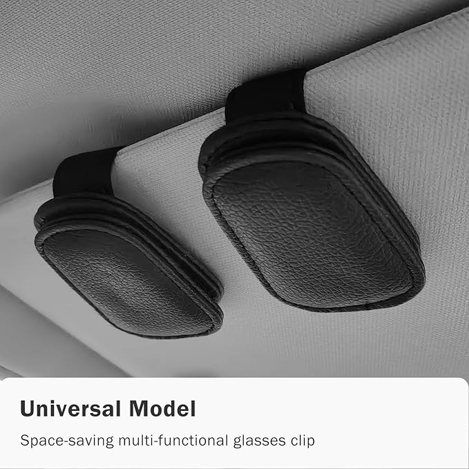 Sunglass Holder for Car Visor, Magnetic Leather Sunglasses Holder and Ticket Card Clip for Car