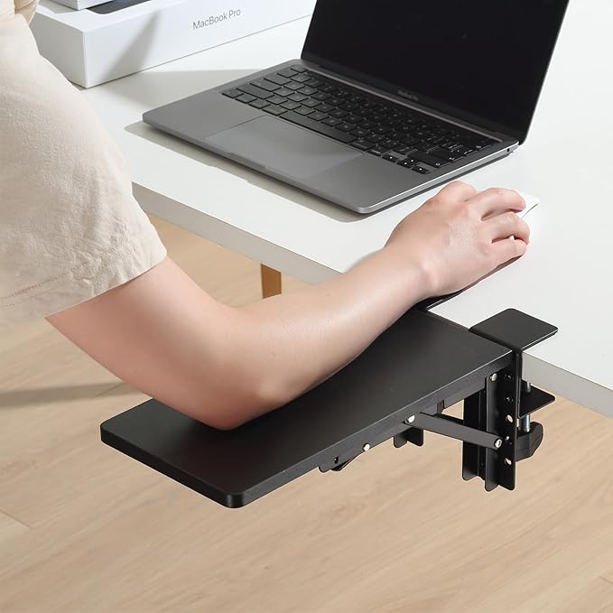 ETHU Desk Extender Tray, 11.8"x 5.9" Ergonomics Computer Arm Wrist Rest for Desk, Foldable Keyboard Drawer Tray Clamp On Mount Easy to Install, Armrest Support for Home and Office (Black)