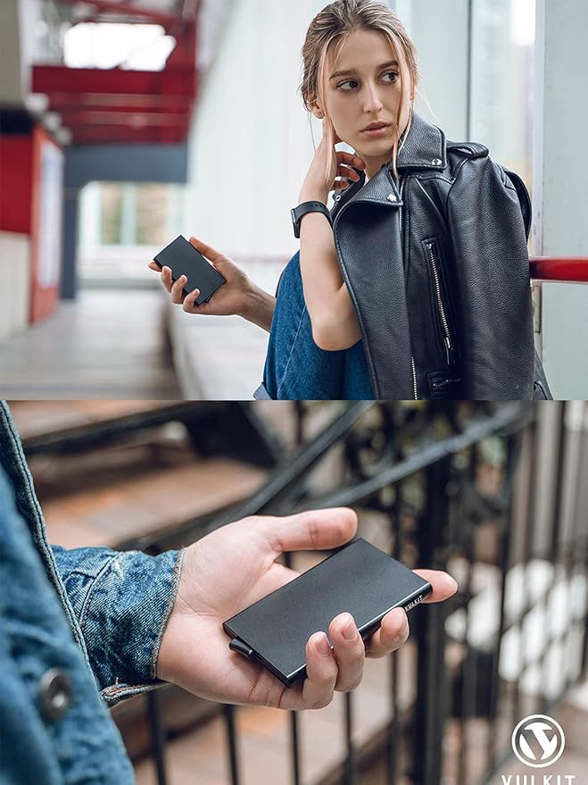 VULKIT Pop Up Wallet, Slim Minimalist Credit Card Holder For Men and Women RFID Blocking Mini Metal Case Champagne