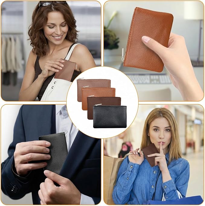 4 Pcs Leather Coin Purse Pouch for Men Women, Small Change Purse with Zipper Small Change Purse for women Mini Coin Pouch for Women Small Pouch for Purse Small Coin Bag Change Purse for Coins Card Key