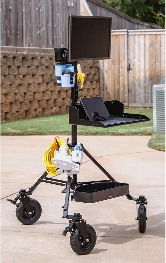PROAIM Alpha Mobile Workstation: Height Adjustable Stand with 5/8 Baby Pin Mount, Monitor Mount, Wheel Set, Laptop & Accessory Tray. for Camera Operators, Photographers & Videomakers (TP-ALPA-02)