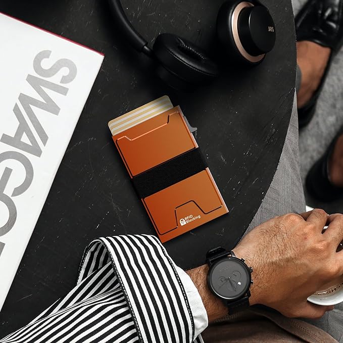 furid Smart Card Wallet for Men Slim: Minimalist Wallets RFID Blocking - Metal Pop Up Front Pocket Business Card Holder - Gift Boxed for Him Stocking Stuffers