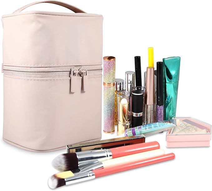 Makeup Brush Organizer Makeup Bag Brushes Set Case 7.5x5.5x4.4 Inch Professional Travelling Brush Pen Pencil Holder Make Up Cup Storage Organizer Case Pencil Pouch Cosmetic Bag for Travel (Pink)