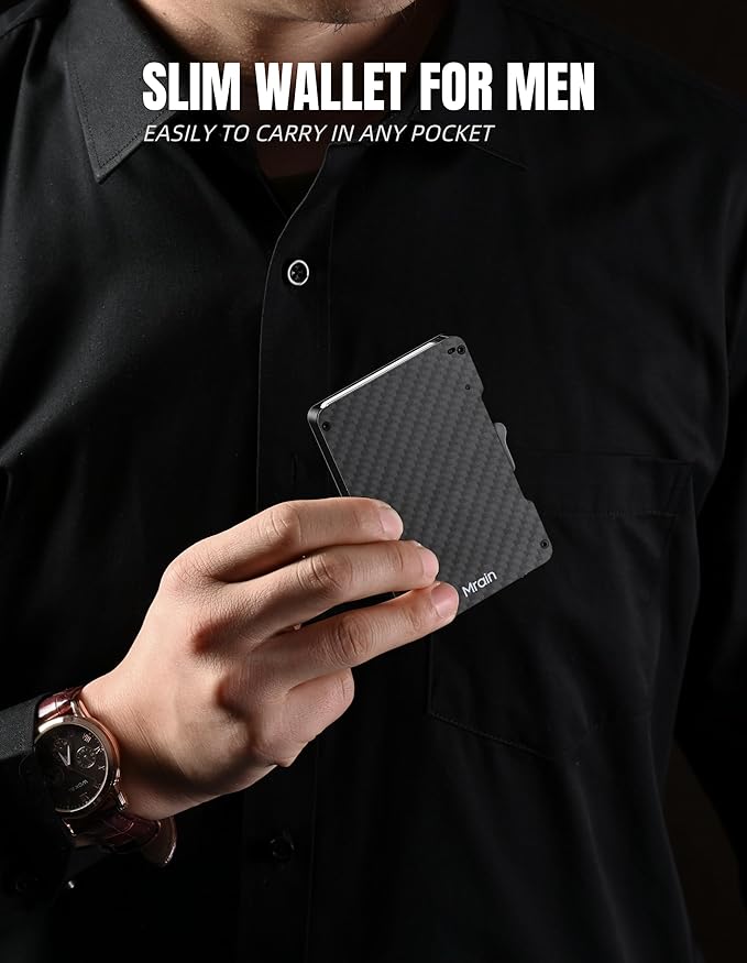 Slim Wallet For Men, Carbon Fiber Wallet With Money Clip, Minimalist Rfid Credit Card Holder, Mens Slim Pop Up Wallet, Gifts for Him (Carbon Fiber)
