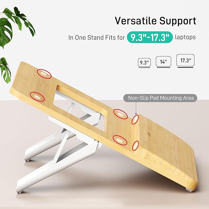 AFOOYO Adjustable Bamboo Laptop Stand,Portable Computer Riser,Ergonomic Notebook Mount with Wrist Rest,Compatible with 9.8-15'' All Laptops,MacBook Air Pro/HP/Dell/Lenovo,Bamboo