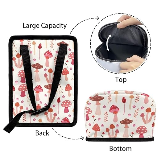 Biyejit Pink Mushroom Car Trash Can with Lid Collapsible Waterproof Car Garage Bag Reusable Hanging Automotive Garbage Bin with Adjustable Strap Car Accessories Interior Car Organizer