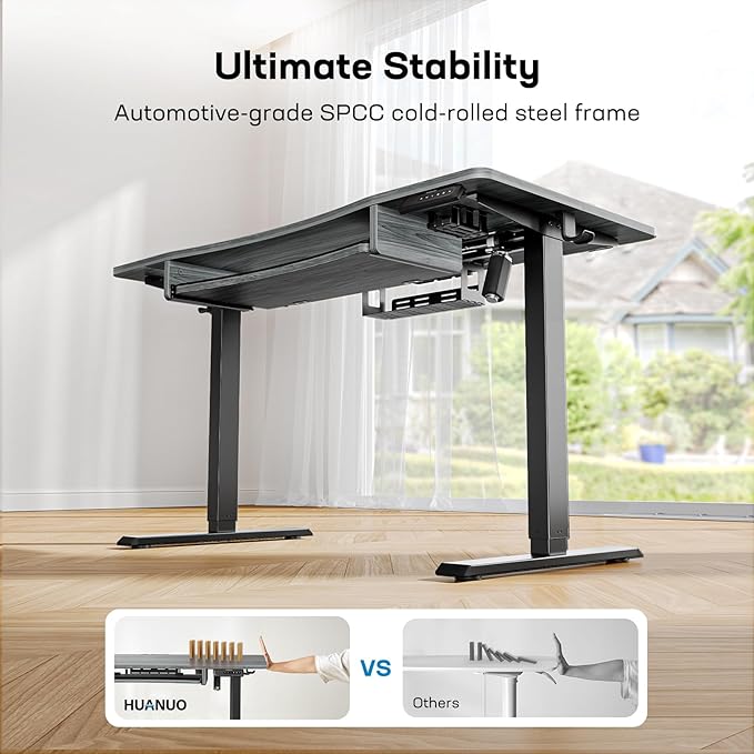 HUANUO Standing Desk Adjustable Height, 55" x 24" Electric Stand Up Desk for Home Office with Large Keyboard Tray(26.7"), 4 Memory Height Setting, Computer Workstation, Grey