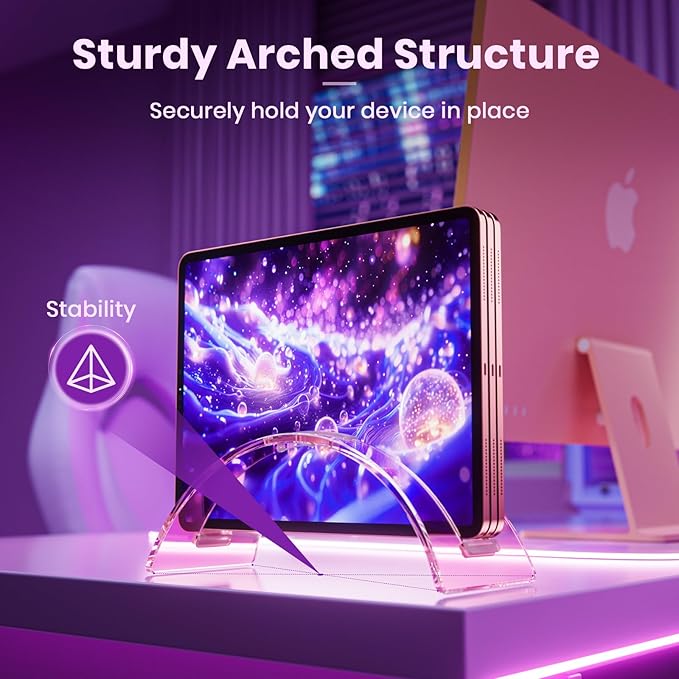 Acrylic Vertical Laptop Stand for Desk,Acrylic Invisible Desktop Notebook Dock,Vertical Laptop Holder Space-Saving Organizer for All MacBook, Surface, Samsung, HP, Dell-Pink…
