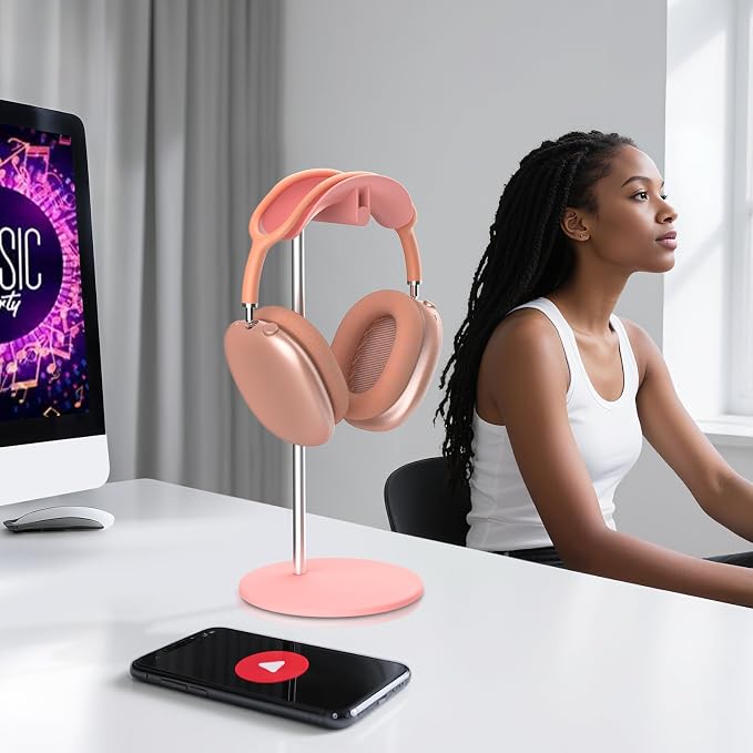 Headphone Stand, Headset Holder with Solid Base for Desk, Compatible with AirPods Max, Beats, Bose, B&O, Sony, Sennheiser, Gaming, etc (Pink)