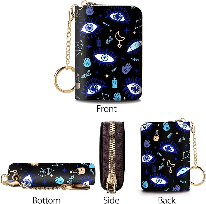 Credit Card Holder RFID Wallet, Small Card Holder Wallet for Women with Keychain Zipper, Funny Leather Print Credit Card Wallets Accordion Gift