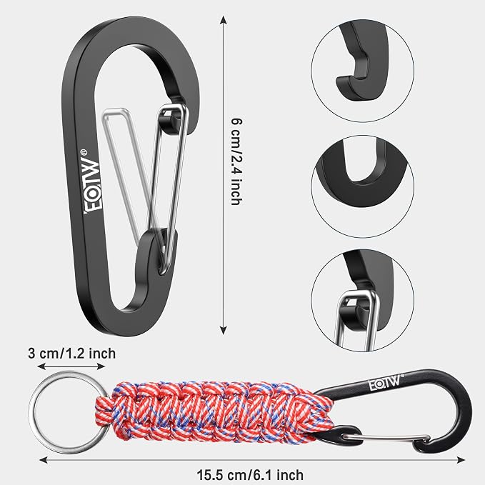 EOTW Carabiner Keychain,Paracord Keychain Small Aluminum Clip D Ring for Camping, Hiking, Fishing, Or As A Key Organizer