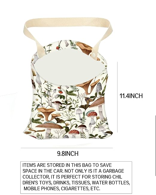 Car Garbage Can, Car Trash Bag, Car Garbage Bag, Hanging Car Trash Can for Car Accessories, Vehicle, Travelling, Camping, Cute Car Back Seat Organizer, Cute Boho Mushrooms