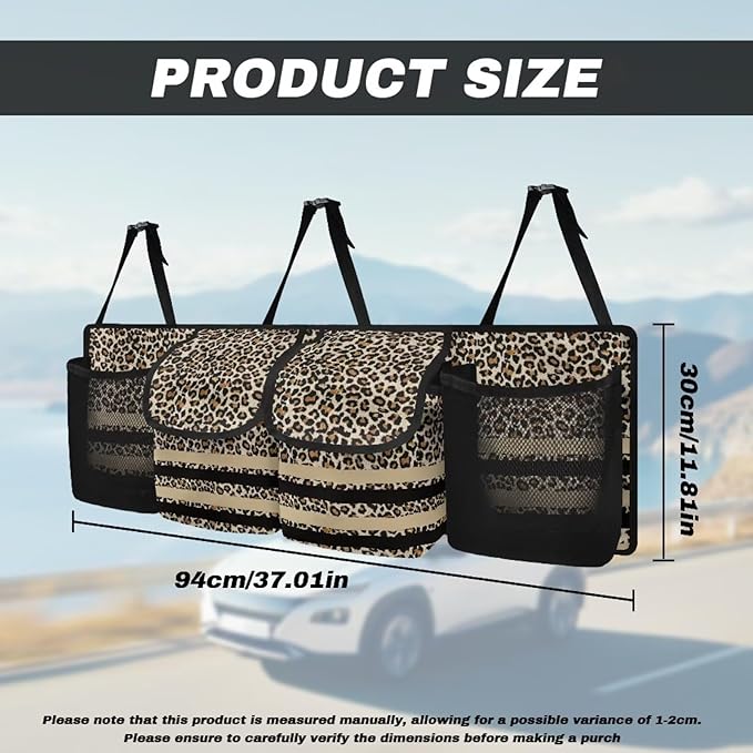Hanging Backseat Trunk Organizer for Car Brown Leopard Print Car Storage Organizer Multipurpose Cargo Bag with 3 Adjustable Buckles