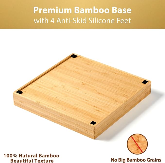 Umilife Bamboo Desk Drawer Organizer, Wood Office Junk Tray, 12"x12" | 1.8" Tall for Shallow Drawer - Adjustable dividers - Anti Slip Silicone Pads - Versatile Storage Box in Kitchen, Pantry