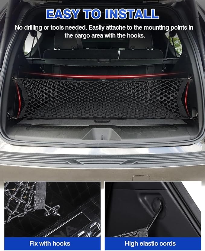 Karltys Envelope Style Cargo Net for 2021-2025 2026 Chevy Tahoe/Suburban/GMC Yukon Accessories, Adjustable Rear Trunk Cargo Net for Chevrolet Tahoe, Heavy Duty Elastic Netting Organizer for Yukon