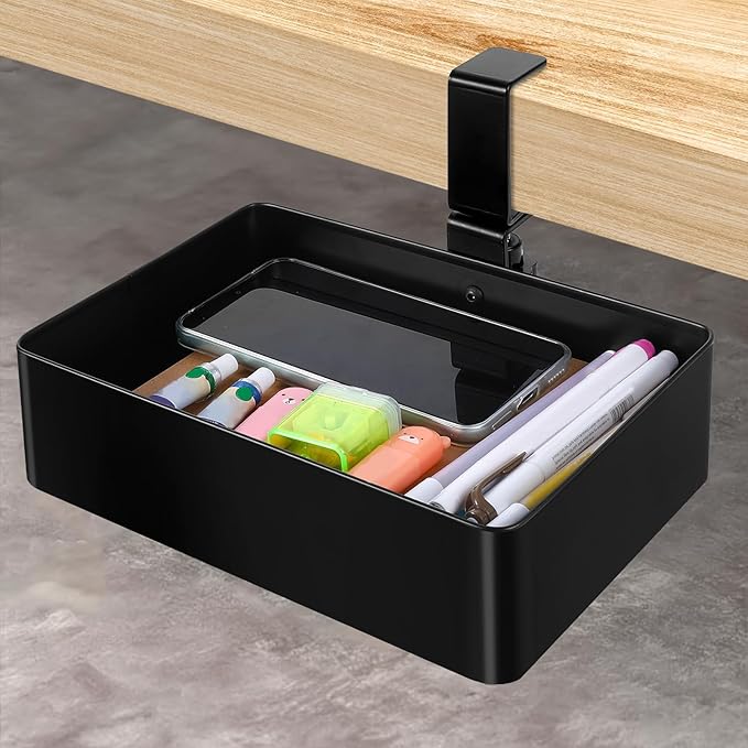 Under Desk Metal Drawer, Under Desk Drawer Organizer, 360° Swivel Hidden Under Desk Storage Drawers Slide out, No Drill Desk Pencil Drawer Organizer Tray for Home Office Storage
