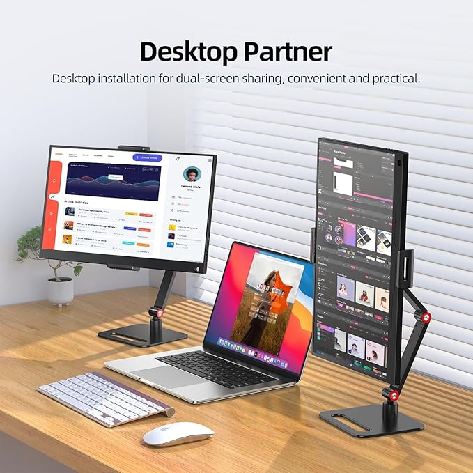 UPERFECT Adjustable Tablet Stand, 360° Swivel & 180° Tilt, Foldable Arm Holder for 4.7??.87'' Telescopic Clamp, Compatible with ??8.5'' Monitor/iPhone/iPad/Tablet, Aluminum Alloy, Black