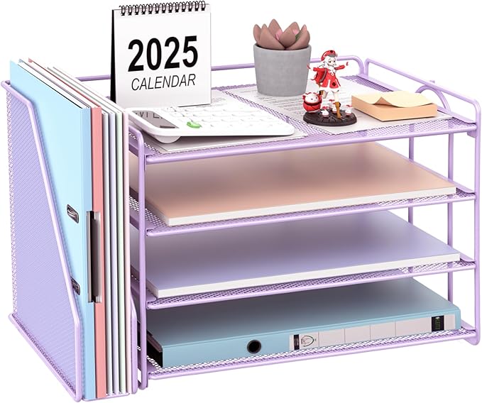 gianotter 4-Tier Paper Organizer With Magazine Holder, Desk Organizers and Accessories, Desk Accessories & Workspace Organizers, File Organizer for Office Supplies Storag (Purple, 4-Tier)