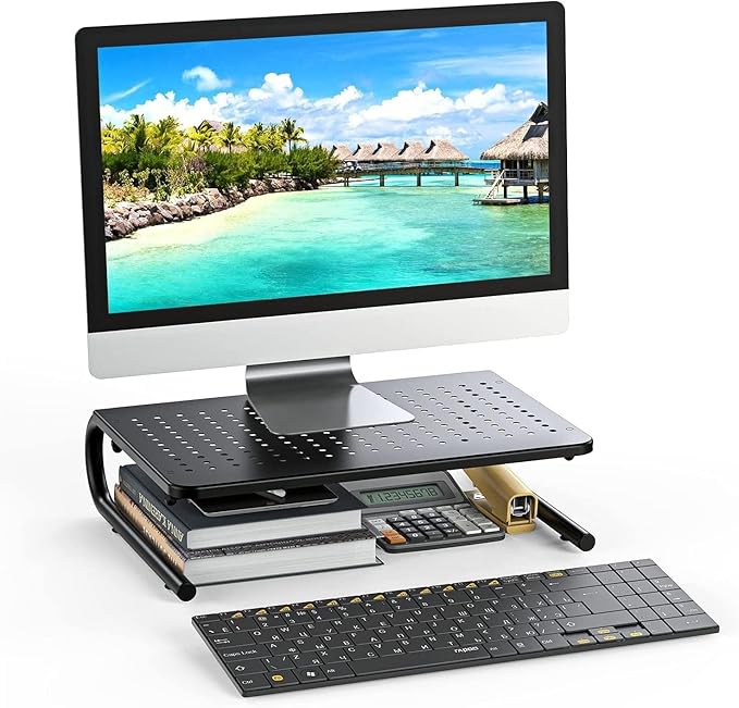 HUANUO Monitor Stand Riser for Desk, Laptop Stand, Laptop Shelf w/Vented Metal, Desktop Computer Stand Desk Organizer for Laptop, PC, Printer