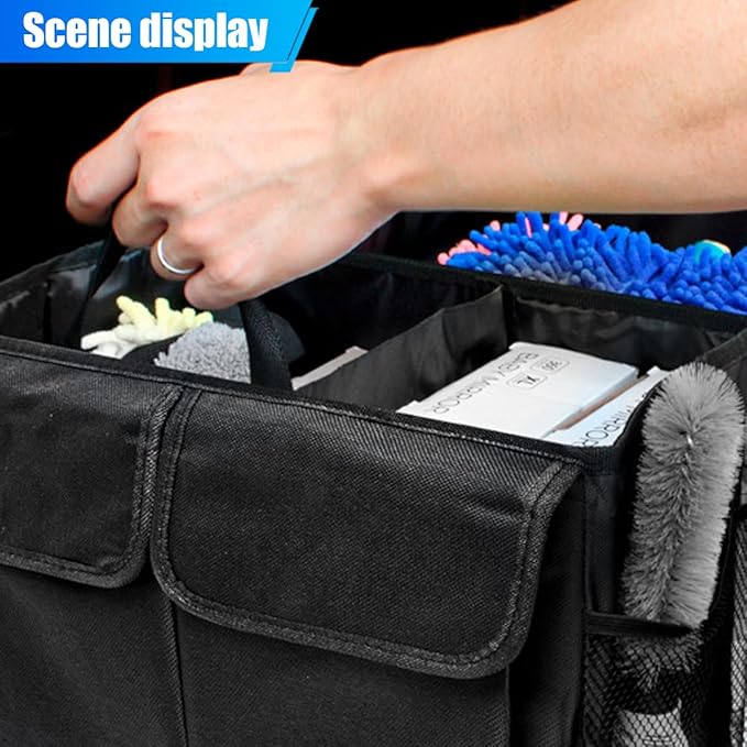 ZIMISI Car Trunk Organizer, Waterproof 600D Oxford Cloth Backseat Car Organizer, Large-capacity Collapsible Multi Compartment Automotive Consoles & Organizers, Travel Accessories for Most Cars (Black)