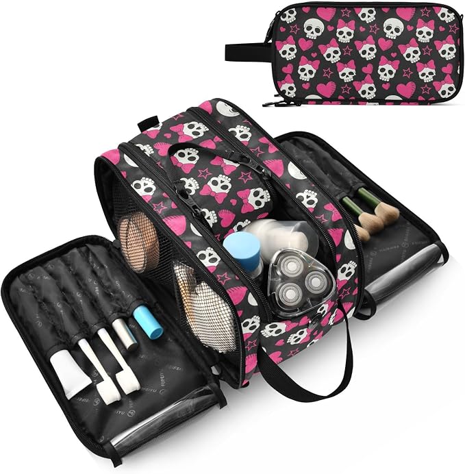 MNSRUU Travel Makeup Bag,Cute Skulls Makeup Bag Large Capacity Portable Travel Toiletries Bag for Travel Size Cosmetic Bag Organizer, Women Toiletry Makeup Bag Organizer
