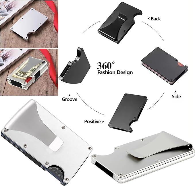 EDGE Metal Wallet for Men - Minimalist Slim Wallet - RFID Blocking Card Holder Money Clip, Smart Wallet - Aluminum Credit Card Holde Clip Silver