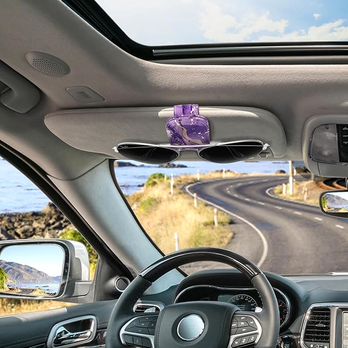 Sunglasses Holder for Car Visor, Magnetic Leather Car Sunglass Holder, Car Sun Visor Glasses Hanger Clip, Car Interior Accessories for Women Men, Fits All Size Eyeglasses