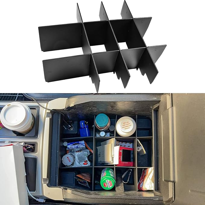 RUNROAD Center Console Organizer Dividers Compatible with Ford F150 2015-2020 (Full Console with Bucket Seats ONLY) Accessories, Insert Tray Divider Armrest ABS Secondary Storage