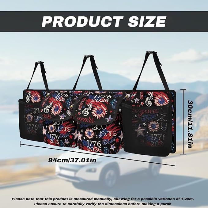 250 Years Trunk Storage Organizer Waterproof Collapsible Car Storage Bag with 4 Pockets Large Capacity Backseat Trunk Organizer Universal Fit for Cars SUV Sedans